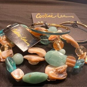 Cookie Lee turquoise shell set- necklace, bracelet, and hoops